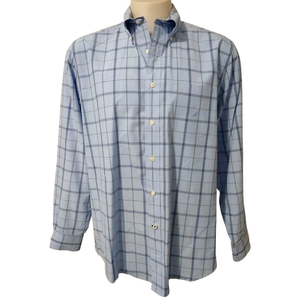Nautica Dress Shirt Men's Size Large Button-Up Pocket Collared Long Sleeves Logo